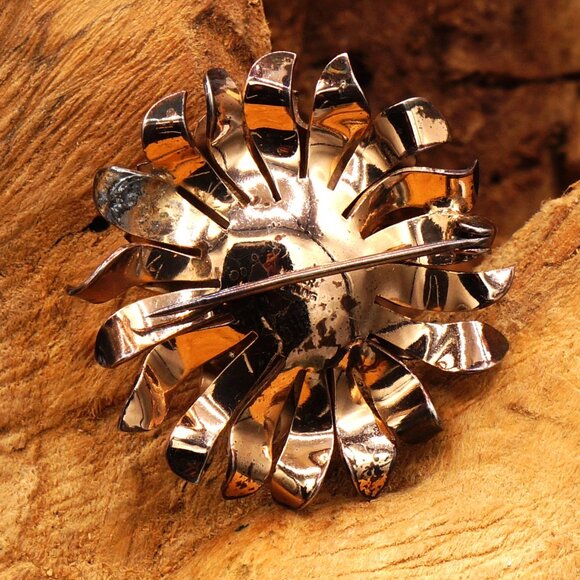 1940s Vintage Napier Sterling Flower Brooch Gold Vermeil Brutalist Style - Picture 3 of 8